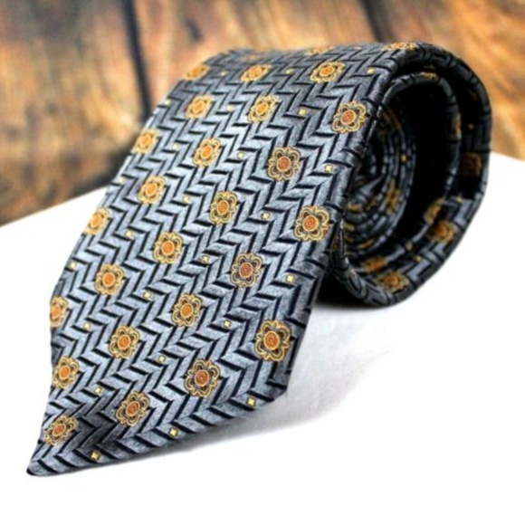 CANALI Men's Tie Charcoal Grey Silver Gold - Picture 4 of 7